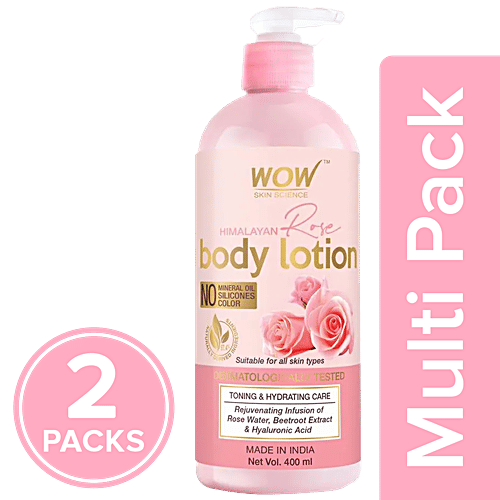 Wow Skin Science Himalayan Rose Body Lotion -Toning & Hydrating, No Mineral Oil, Silicones, 2x400 ml (Multipack) 