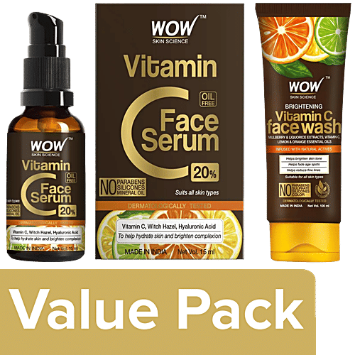 Wow Skin Science 20% Vitamin C Face Serum 30 ml + Brightening Vitamin C Face Wash 100 ml, Combo (2Items) 