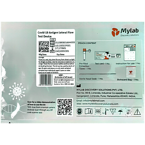 Mylab CoviSelf Kit - COVID 19 Rapid Antigen Test, Single-Use, For Self Testing At Home, 3x1 pc (Multipack)