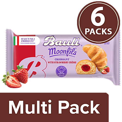 Bauli Moonfils -  Strawberry Flavoured, Centre Filled Puff Rolls, Italian Recipe, Soft, 6x50 g Multipack 