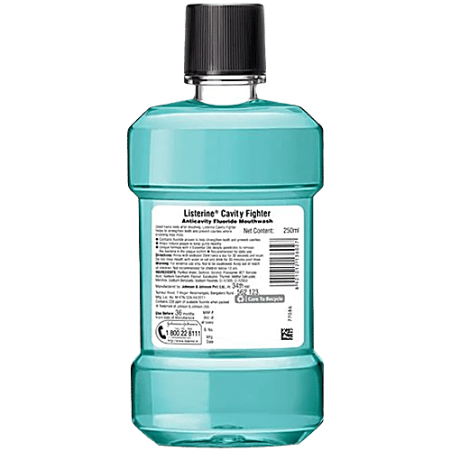 Listerine Mouthwash Liquid - Cavity Fighter, Removes 99.9% Germs, 3x250 ml (Multipack)