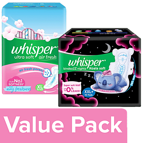 Buy Whisper Ultra Soft Sanitary Pads XL 50pcs + Bindazzz Nights