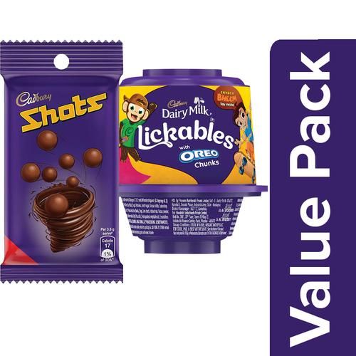 Cadbury Dairy Milk Shots, 18 g + Lickables, 20 g, Combo 2 Items 