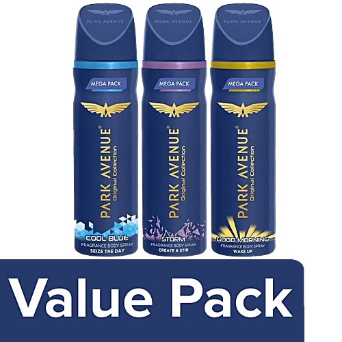 Park Avenue Fragrance Body Spray- Cool Blue 250ml+Storm 220ml+Good Morning 220ml (Mega Pack), Combo (3 Items) 