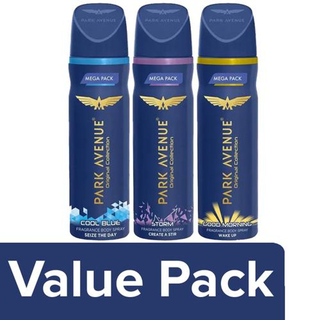 Park Avenue Fragrance Body Spray- Cool Blue 250ml+Storm 220ml+Good Morning 220ml (Mega Pack), Combo (3 Items)