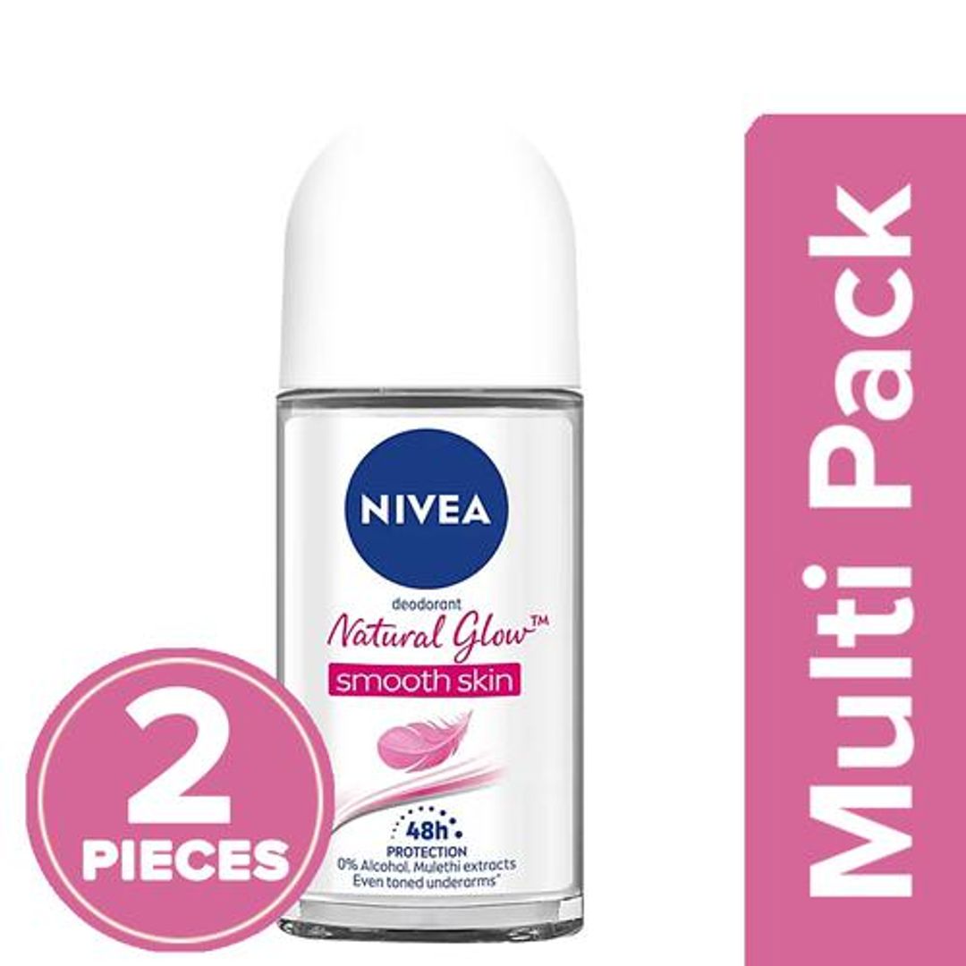 NIVEA Whitening Smooth Skin Women Deodorant Roll-On For 48H Protection, 2x50 ml (Multipack)