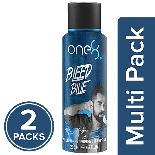 One8 By Virat Kohli Perfume Body Spray - Bleed Blue, Long Lasting Fragrance, For Men, 2x200 ml (Multipack) 