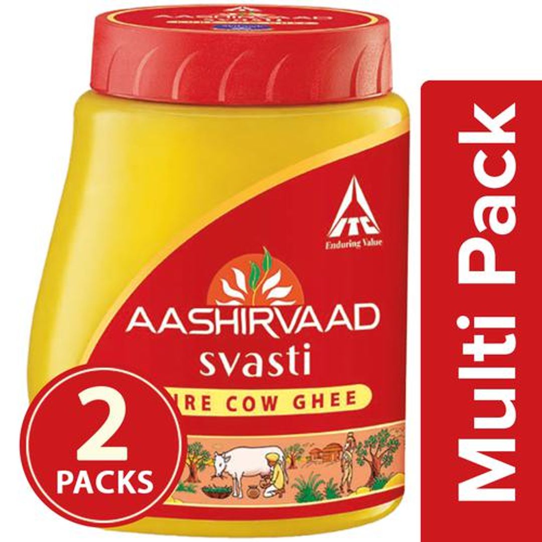 Aashirvaad Svasti Cow Ghee - Intense Aroma & Flavour, Rich Texture, Immunity Booster, 2x200 ml Multipack