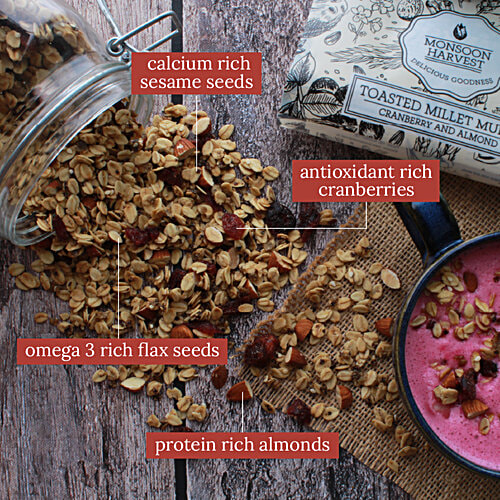 Monsoon Harvest Toasted Millet Muesli - Cranberry & Almond, 3x250 g Multipack 