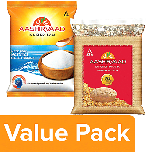 Buy Aashirvaad Atta Whole Wheat 10 kg + Iodised Salt 1 kg Online at