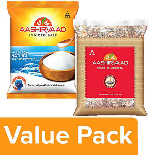 Aashirvaad Shudh Chakki Atta 5 kg + Iodised Salt 1 kg, Combo (2 Items) 