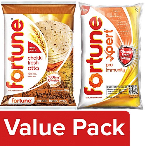 Fortune Fortune Chakki Fresh Atta 5 kg + Fortune Xpert Pro Immunity 1 L Pouch, Combo 2 Items 