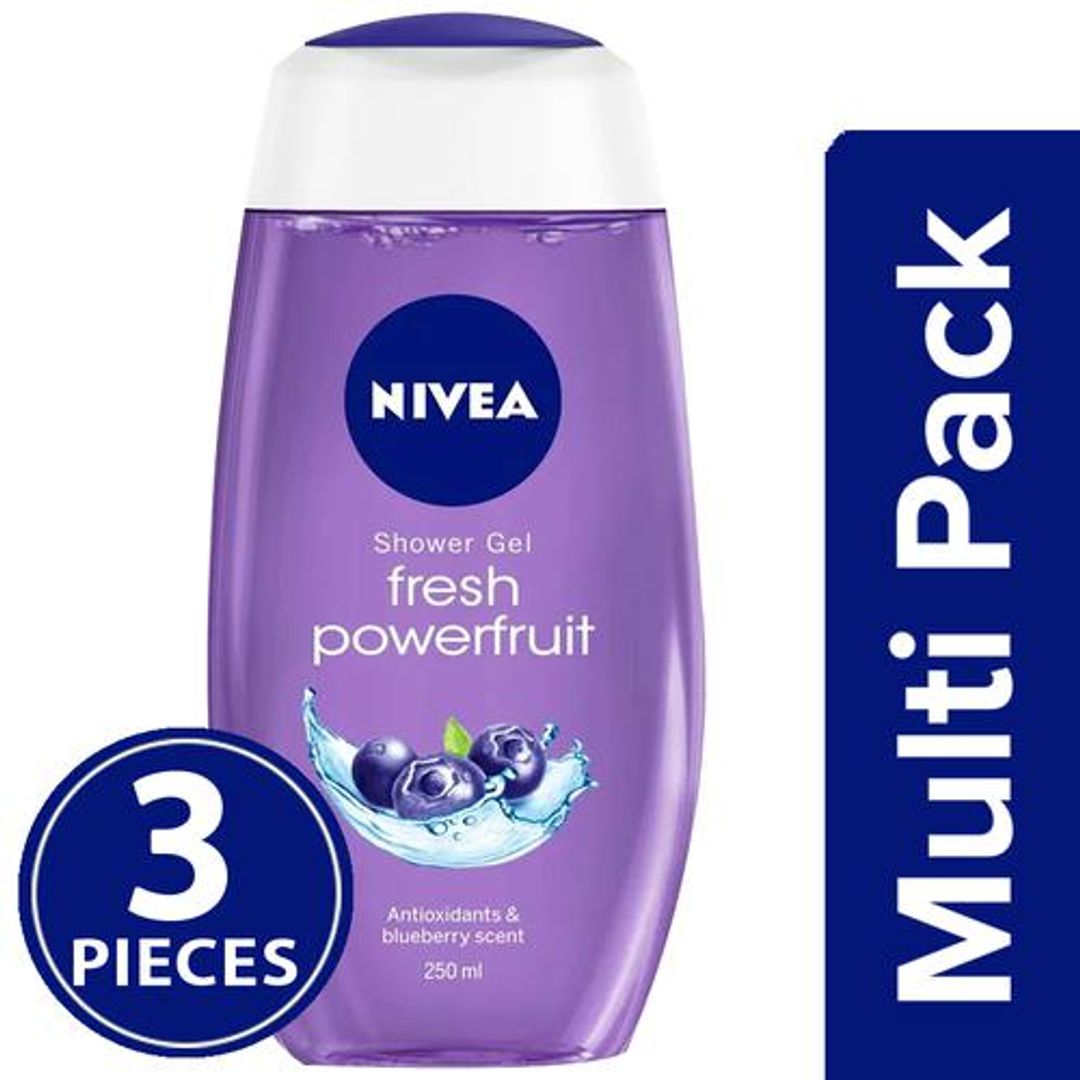NIVEA Fresh Powerfruit Shower Gel Body Wash With Antioxidants & Blueberry Scent, 3x250 ml (Multipack)