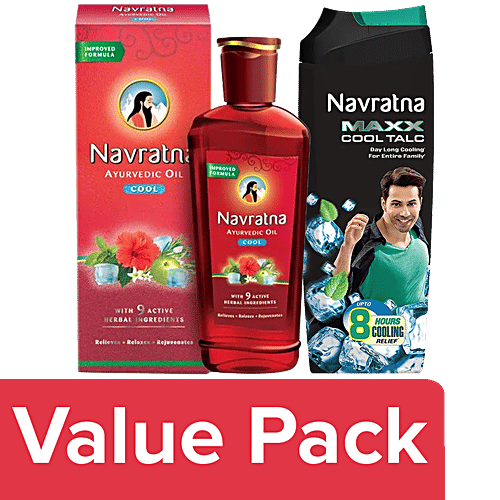 Buy Navratna Ayurvedic Hair Oil For Head & Body Ache, Fatigue 500 ml + Maxx Cool Talc 400 g