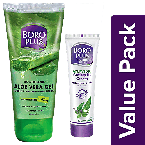 Boroplus Organic Aloe Vera Gel 150 ml + Ayurvedic Antiseptic Cream 80 ml, Combo 2 Items 