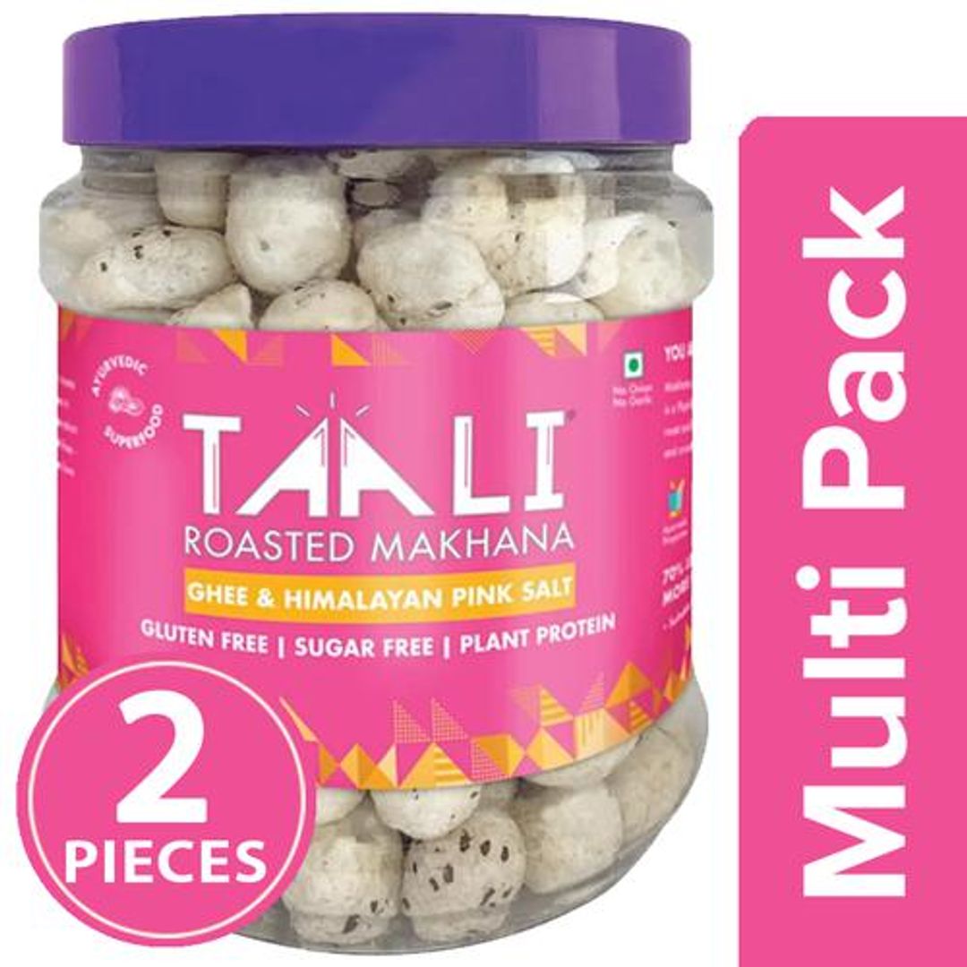TAALI Roasted Makhana - Rich In Plant Protein, Ghee & Himalayan Pink Salt Flavour, 2x58 g Multipack