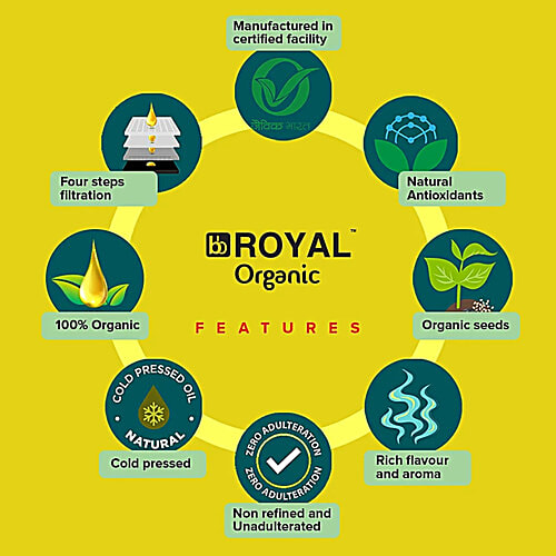 bb Royal Organic Cold Pressed Groundnut Cooking Oil - Cooks Indian Dishes, 3x1L Multipack