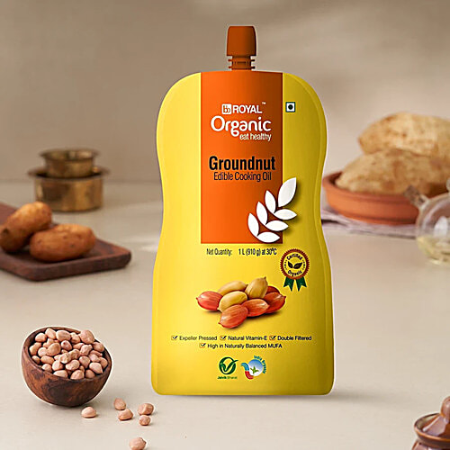 bb Royal Organic Cold Pressed Groundnut Cooking Oil - Cooks Indian Dishes, 3x1L Multipack