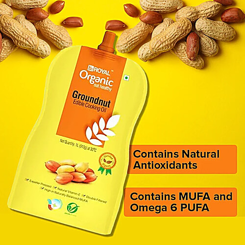 bb Royal Organic Cold Pressed Groundnut Cooking Oil - Cooks Indian Dishes, 3x1L Multipack