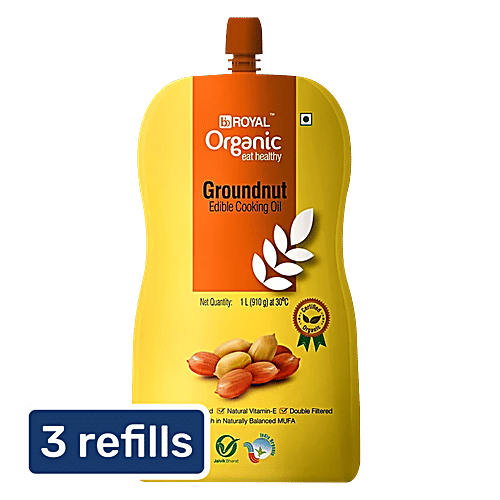bb Royal Organic Cold Pressed Groundnut Cooking Oil - Cooks Indian Dishes, 3x1L Multipack
