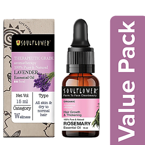 Soulflower Rosemary Essential Oil + Lavender Essential Oil, Each of 15 ml, Combo 2 Items 