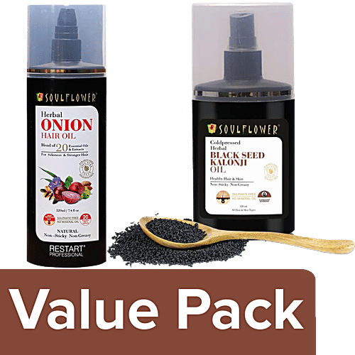 Buy Soulflower Onion Herbal Hair Growth Oil, 220 ml + Herbal Black Seed