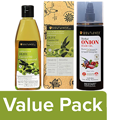 Buy Soulflower Cold Pressed Olive Oil, 225 ml + Onion Herbal Hair
