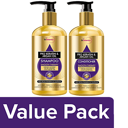 StBotanica Pro-Keratin & Argan Oil Smooth Therapy Shampoo+Smooth Therapy Conditioner, 300ml, Combo 2 Items 