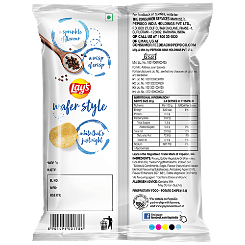 Buy Lays Wafer Style Potato Chips, Salt With Pepper Flavour Online at
