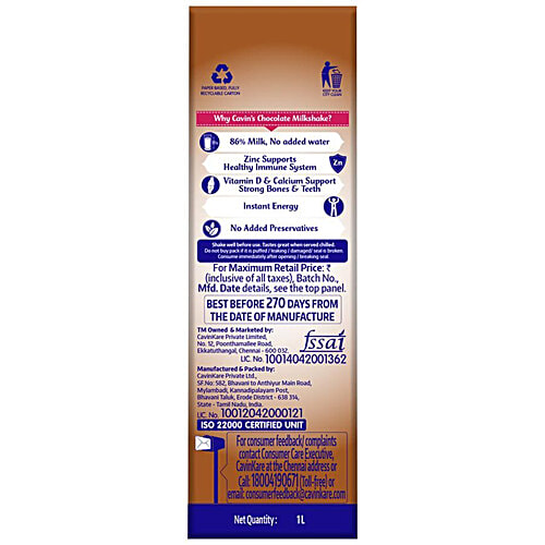 Cavins Milkshake - Chocolate + Vanilla + Strawberry, Supports Immunity, 1 L Each, Combo 3 Items 