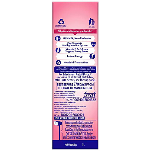 Cavins Milkshake - Chocolate + Vanilla + Strawberry, Supports Immunity, 1 L Each, Combo 3 Items 