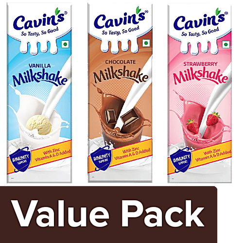 Cavins Milkshake - Chocolate + Vanilla + Strawberry, Supports Immunity, 1 L Each, Combo 3 Items 