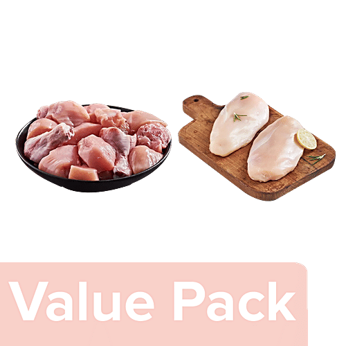 fresho! Chicken Curry Cut Without Skin 450g + Chicken Breast - Boneless 450g, Combo 2 Items