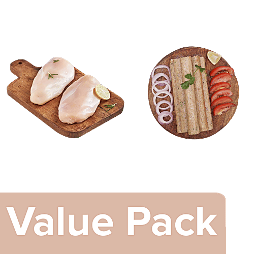 fresho! Chicken Breast - Boneless 450g + Chicken Seekh Kabab Regular 450g, Combo 2 Items 