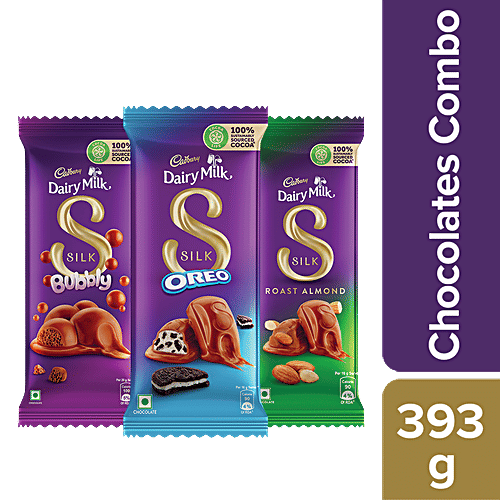 Buy bb Combo Cadbury Silk Oreo,130g+Silk Bubbly Bubblegum,120g+Silk Roast Almond,143 g Online at