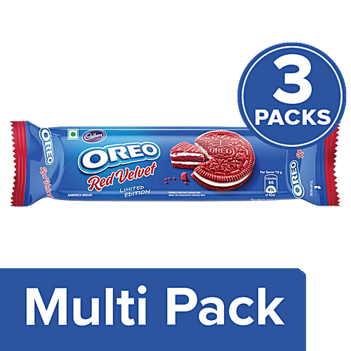 Cadbury Oreo Red Velvet Sandwich Biscuit - Limited Edition, Yummy Treat, 3x120 g Multipack 