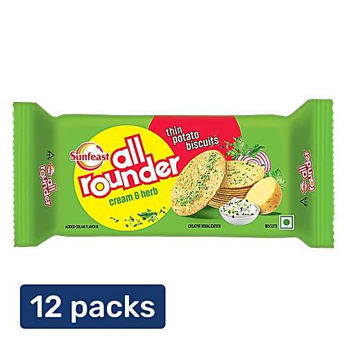 Sunfeast All Rounder - Thin, Light & Crunchy Potato Biscuit With Cream & Herb Flavour, 28.2 g (Pack of 12)