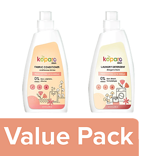 Koparo Clean Fabric Conditioner + Laundry Detergent Liquid Lily & Vanilla,Each 500ml, Combo 2 Items