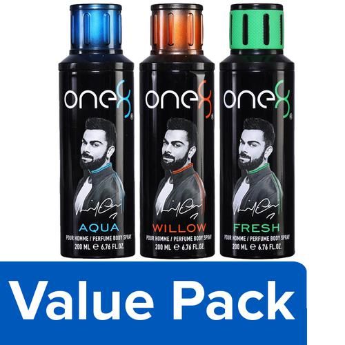 One8 By Virat Kohli Perfume Body Spray  (Aqua, Fresh, Willow), 200 ml, Combo 3 Items 