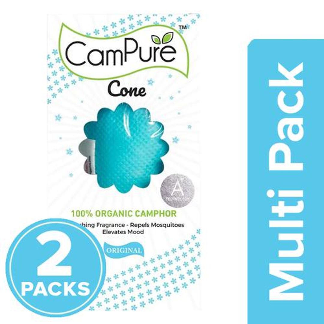 Campure Air Freshener Cone - Original, Refreshing Camphor Fragrance, Repels Mosquitoes, 2 x 60 g Multipack