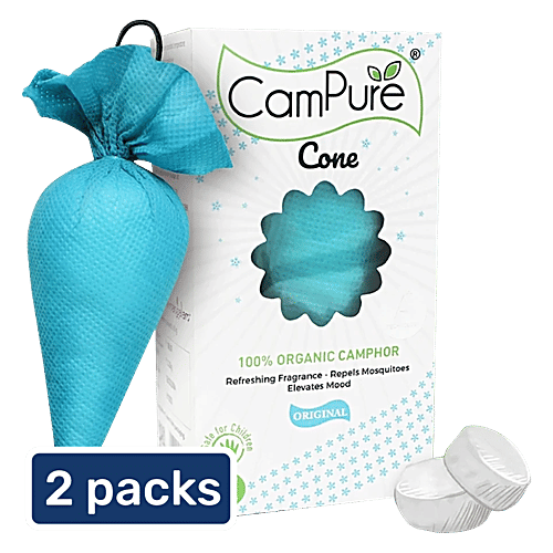Campure Air Freshener Cone - Original, Refreshing Camphor Fragrance, Repels Mosquitoes, 2 x 60 g Multipack 