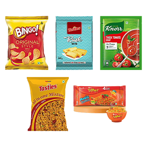 BB Monsoon Combo Knorr Soup51g+YiPPee! Noodles272g+Bingo! Chips85g+Tasties Mixture150g & Rusk200g, Combo (5 Items) 