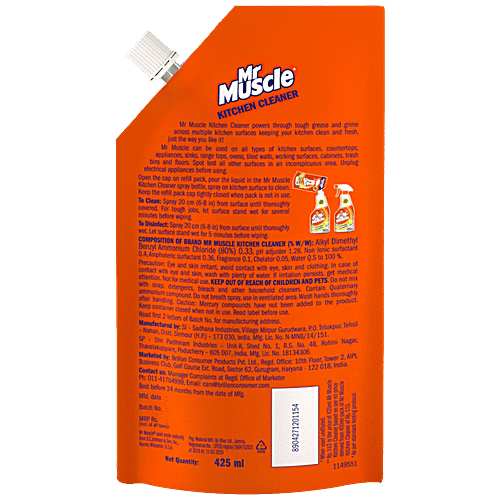 Buy Mr Muscle Kitchen CleanerRemoves Tough Stains & Grease, Lemon 450ml + 425ml Refill Pouch