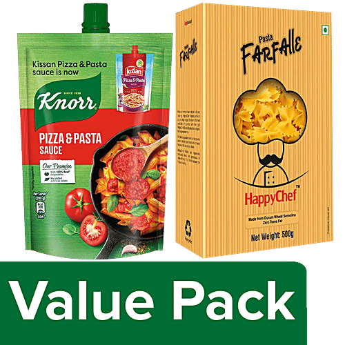 bb Combo HappyChef Durum Wheat Pasta-Farfalle 500g & Knorr Pizza-Pasta Sauce 200g, Combo 2 Items