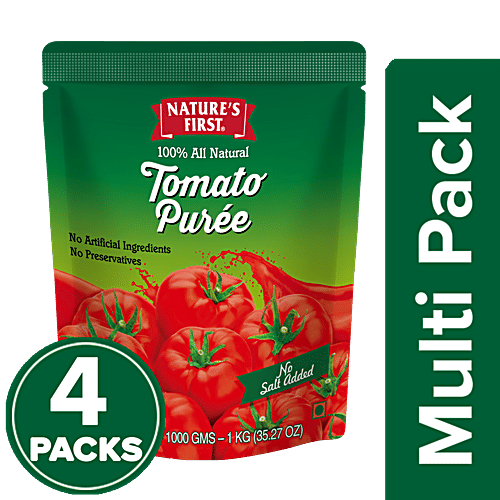 Nature's First Tomato Puree - Natural, Thick, No Salt Added, Preservative Free, 4 x 1 kg Multipack