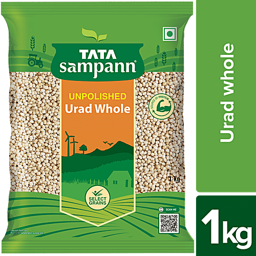 Tata Sampann Toor Dal/Arhar Dal - Rich In Protein + Unpolished Urad Dal - Whole 1 Kg, Combo 2 Items