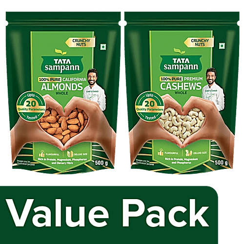 Tata Sampann California Almonds+Premium Cashews, 500 g Each, Combo (2 items) 