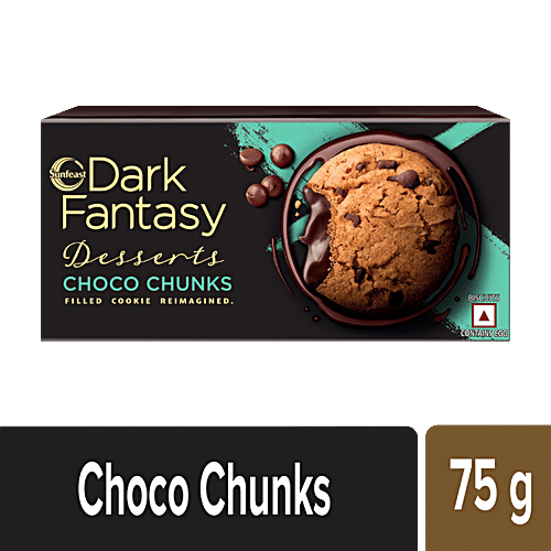 Sunfeast Dark Fantasy Choco Chunks - Choco Chip & Molten Choco Crème Filled Cookie, 2 x 75 g Multipack 