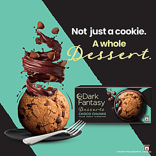 Sunfeast Dark Fantasy Choco Chunks - Choco Chip & Molten Choco Crème Filled Cookie, 2 x 75 g Multipack 