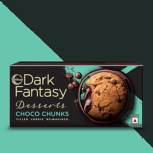 Sunfeast Dark Fantasy Choco Chunks - Choco Chip & Molten Choco Crème Filled Cookie, 2 x 75 g Multipack 